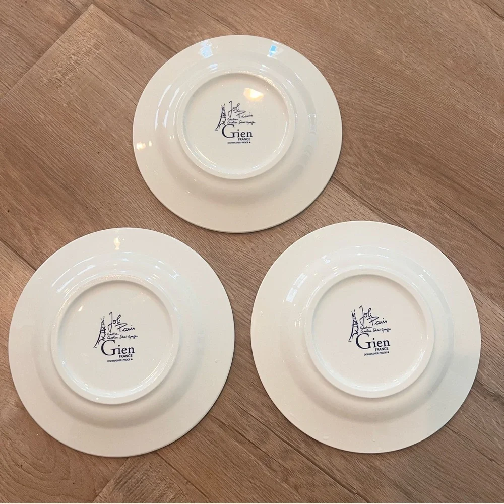 Set Of 3 Notre Dame Faiencerie De Gien, Joli Paris - Canape Or Bread Plates 6.5”